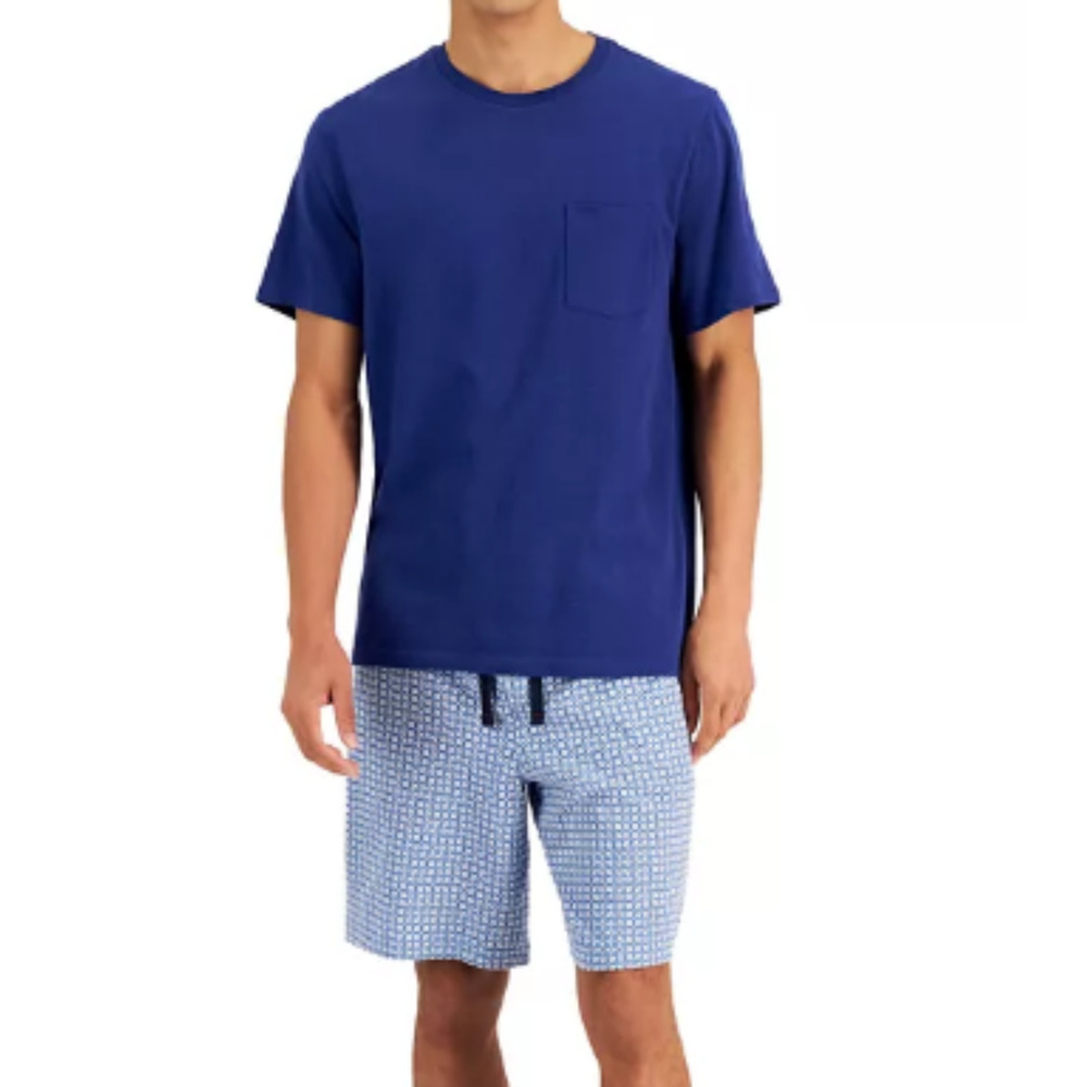 Club Room Men's Blue Cotton Short‎ Sleeve Stretch Shirt Pajama Set XXL